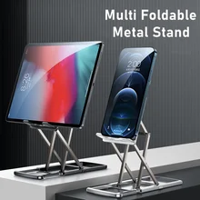 Universal Metal Portable Phone Holder Stand For iphone 13 12 11 XS 8 Samsung Foldable Desktop Adjustable Stand For iPad Tablet
