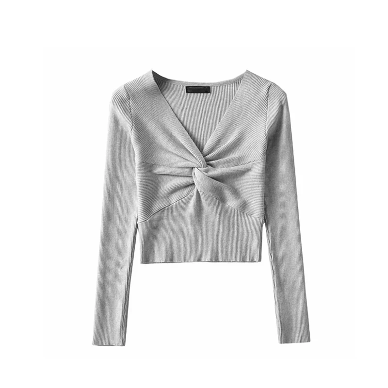 

Self made design cross kink V-neck T-shirt women's minority long sleeve sweater slim and thin bottom coat fashion