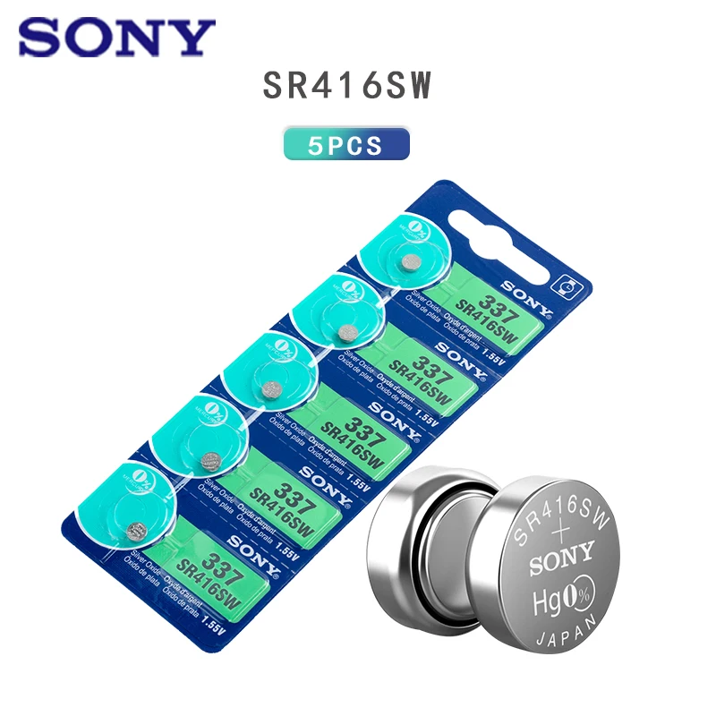 5 шт. SONY оригинальный новый аккумулятор для часов 337 SR416SW серебристый 1 55 в