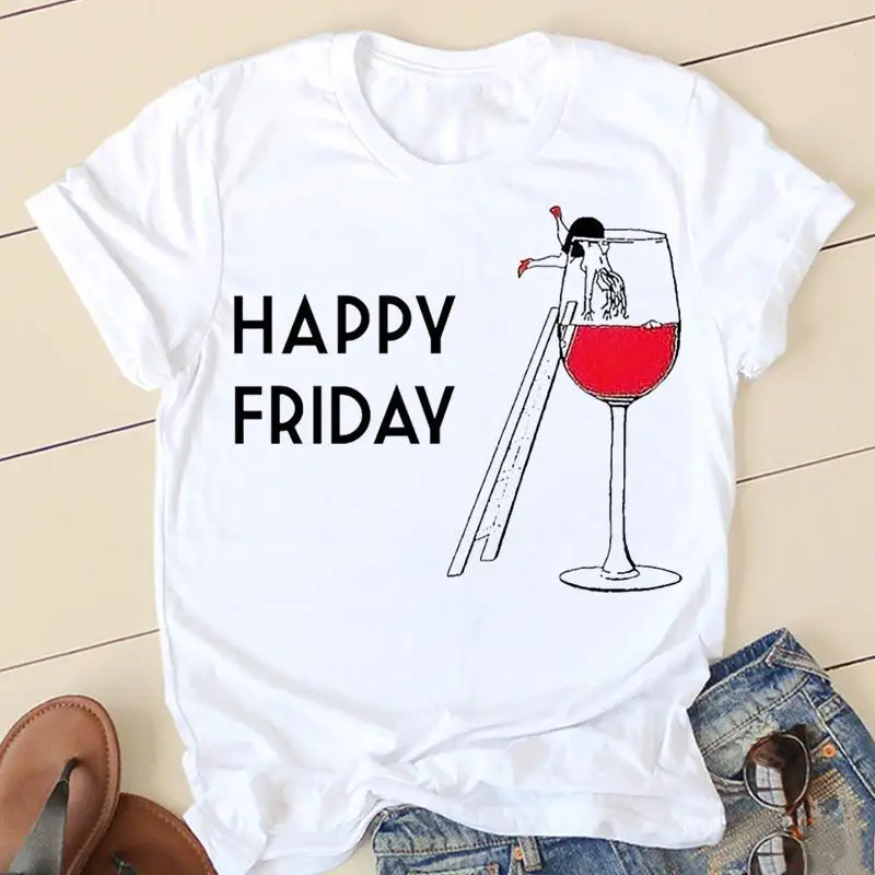 

Tee Shirt Lady Clothes Short Sleeve Wine Love Funny Cartoon New T Women Casual Fashion Tshirt Top Female Graphic T-shirts