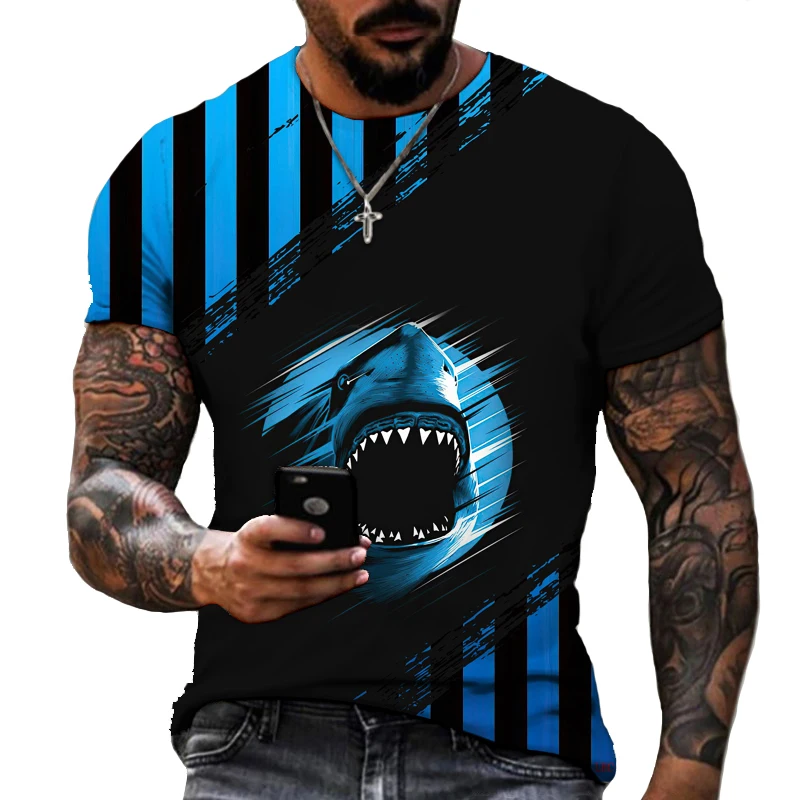 

Cute Cartoon Animal Shark Pattern Men's 3D Printed T-shirt Fun Moisture Wicking Fashion Harajuku Street Oversized Top