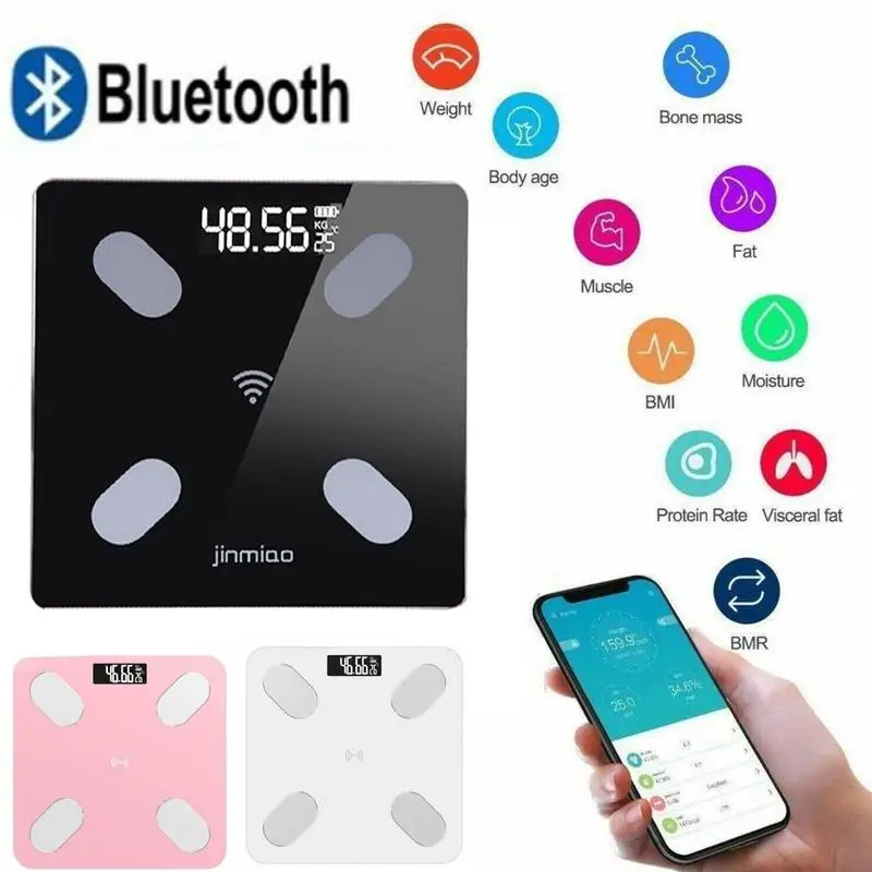 

Bluetooth LCD Digital Scale Body Weight Fat BMI Tool APP +Batter Fitness Lose Analyzer Analyzer Monitor Bone Weight