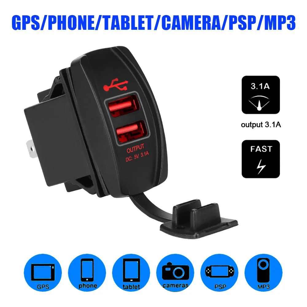 

Dual USB Ports Dustproof Phone Charger Auto Adapter Waterproof Universal for Car RV Camper Caravans 5V 3.1A LED Car Charger
