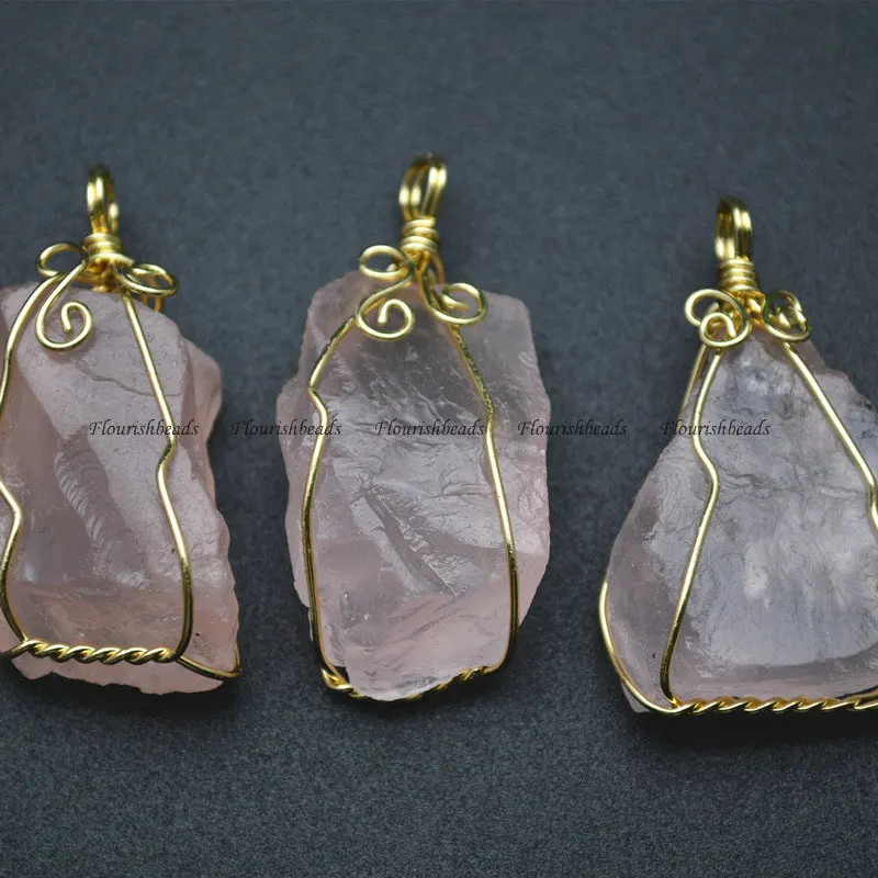 Rough Natural Rose Quartz Irregular Shape Winding Pendant Healing Mineral Gemstone Girlish DIY Gift Necklace Makings | Украшения и