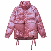 2020 autumn womens winter coats fashion smooth shiny stand collar parkas oversize xxl jacket women pockets padded cotton coat