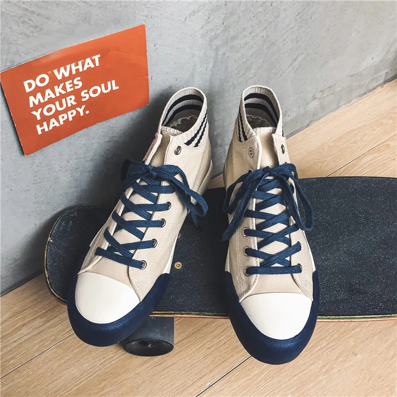 

Men's Fashion Board Shoes High Top Lace-up Vintage Personality Walking Shoes Hard-Wearing Rubber Lightweight Canvas Shoes