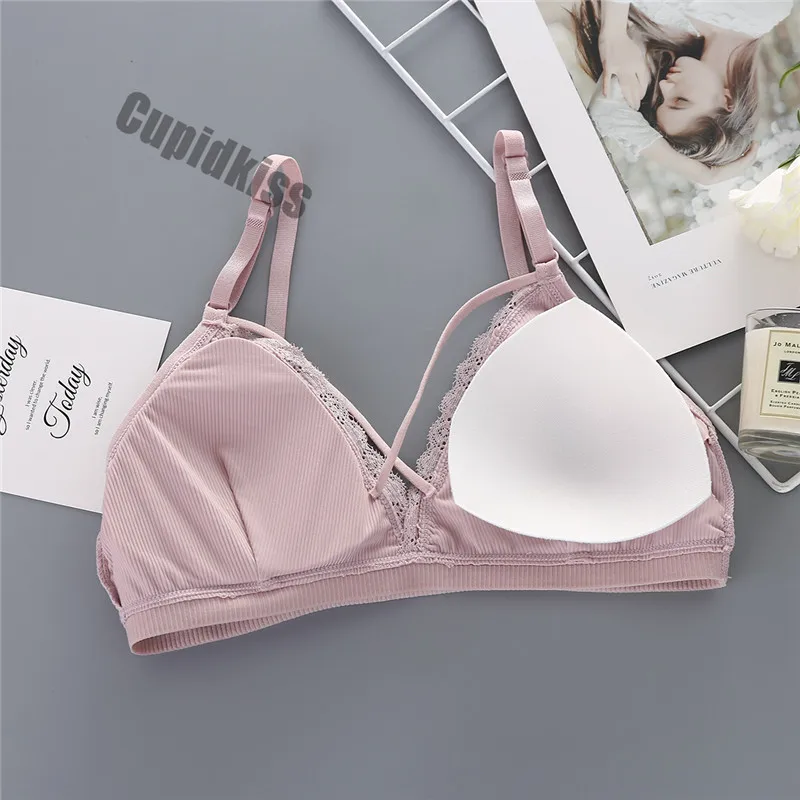 New ice silk thread wrapped chest, sexy lace beauty back no steel ring bra adjustable shoulder strap