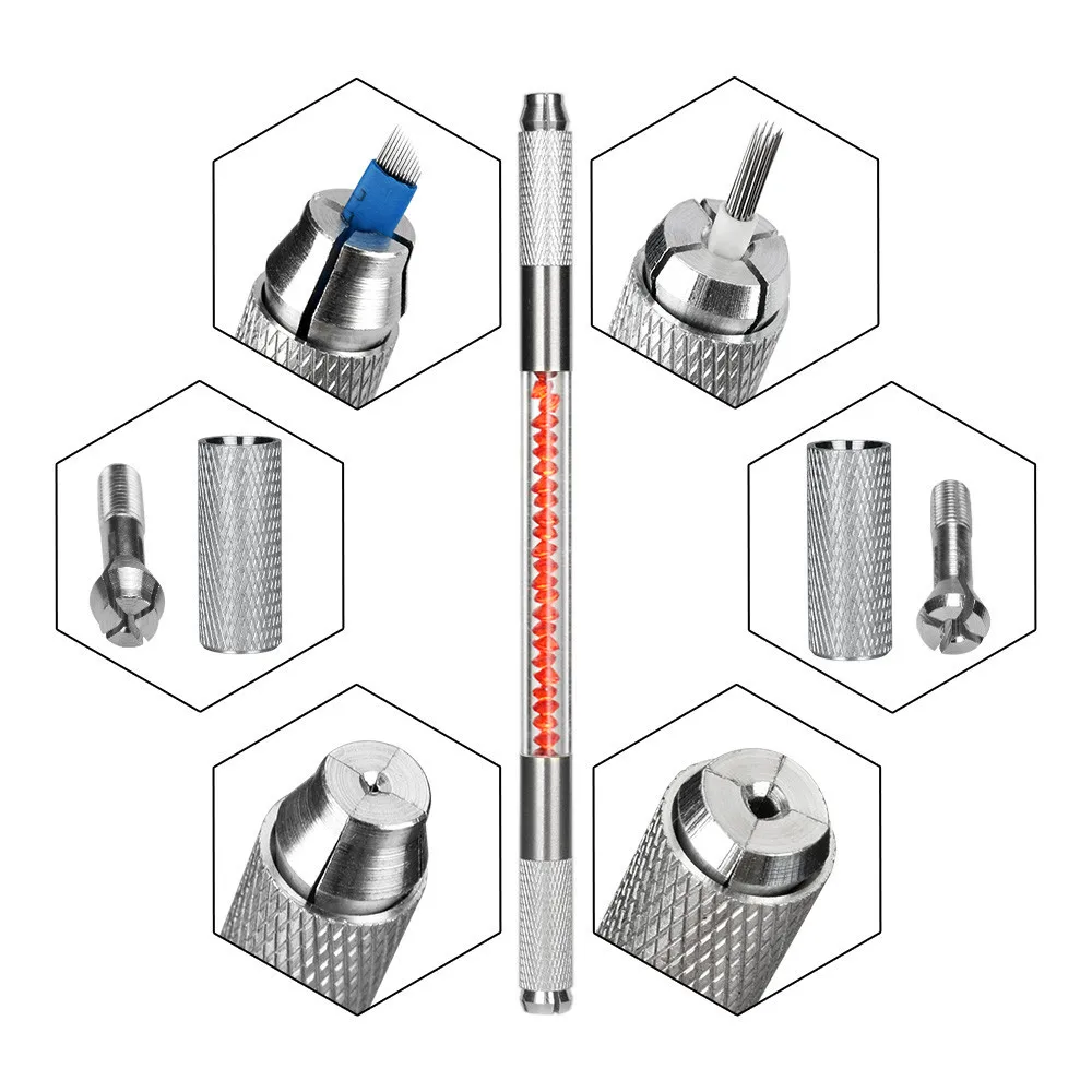 Ручная тату ручка с двумя головками для микроблейдинга перманентного макияжа
