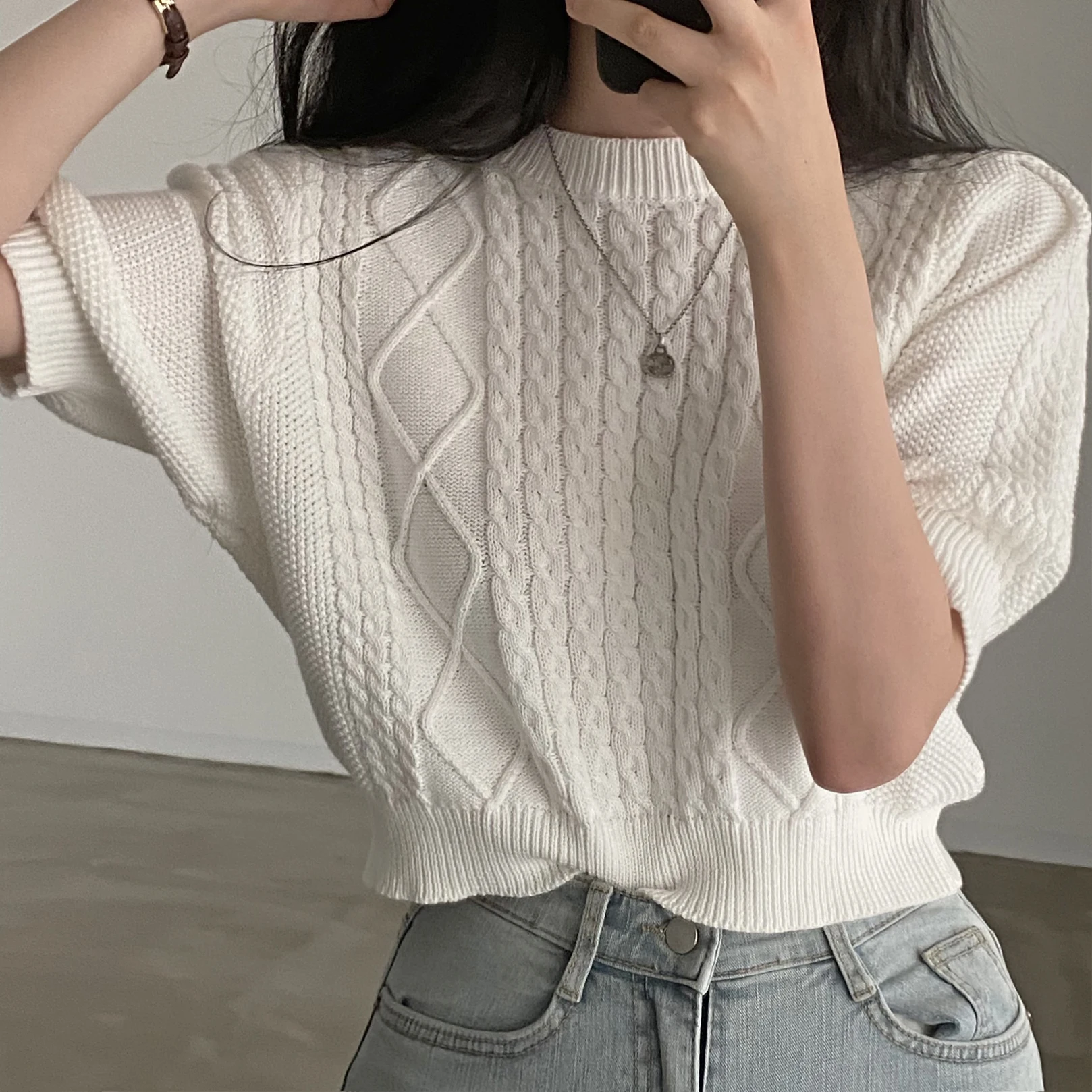 

New Knitted Sweater Women Short Sleeve Pullover Ladies Sweaters Korean Casual Woman Top Jumpers Pull Femme 2022