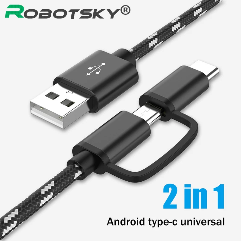 2 в 1 оплетенный кабель Micro USB Тип C для быстрой зарядки и передачи данных Type Samsung S9