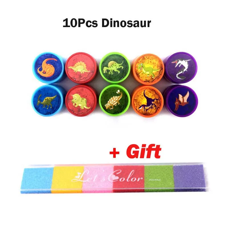 10 dinosaur x 1Ink 1 комплект пластиковый прекрасный смайлик Животное штамп с номером игрушка для DIY Декор альбом для вырезок карточки с буквами бумага подарочная игрушка - Цвет: 10 dinosaur x 1Ink