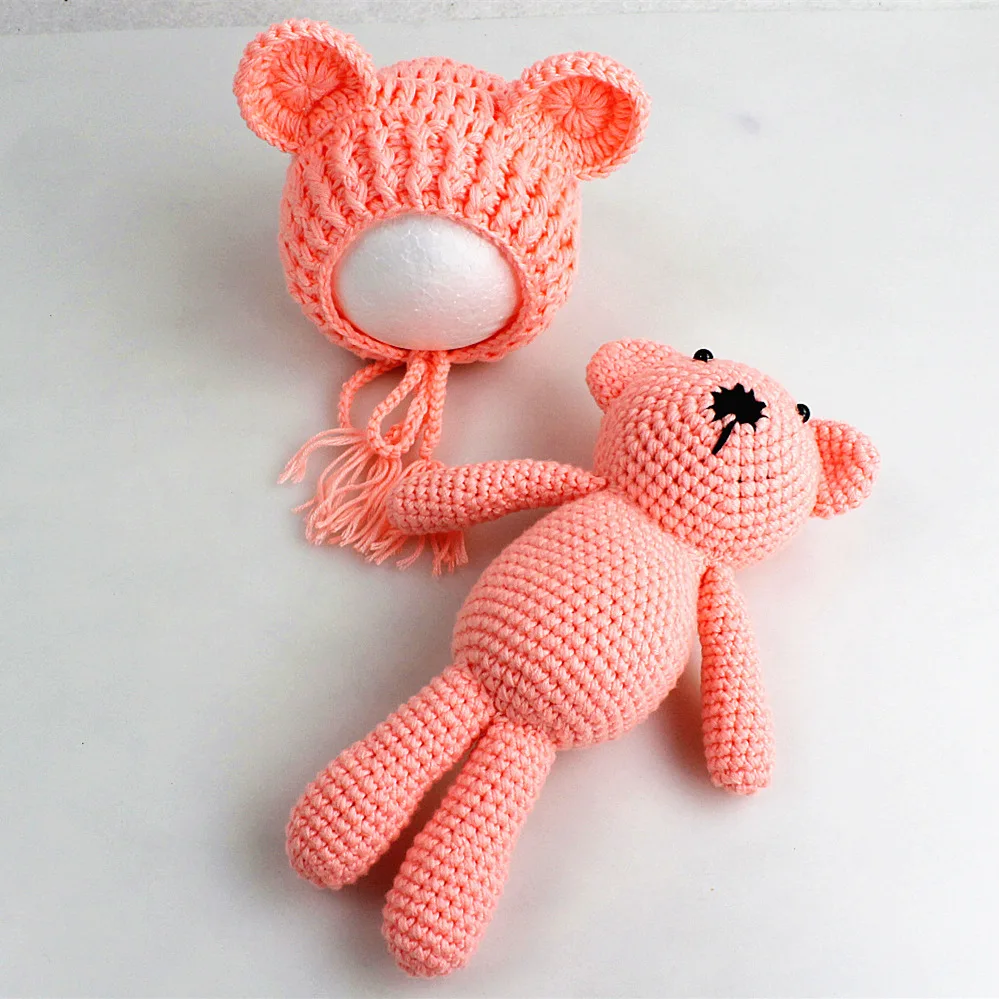 2 шт./компл. новорожденных Подставки для фотографий вязаная шапка + куклы мишек