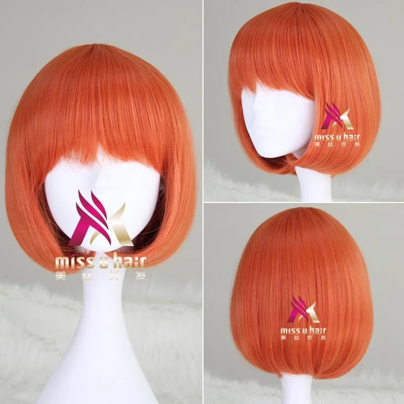 

Synthetic short Wigs for Women Yellow Orange Color Lolita Wig New Arrivals Female Wig Cosplay 12 Inch Wigs with Bangs+wig cap