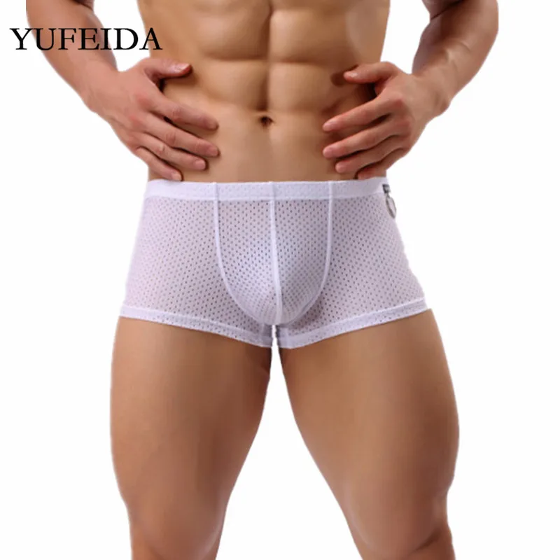 Трусы боксеры мужские сетчатые дышащие трусы с U образным выпуклым мешочком