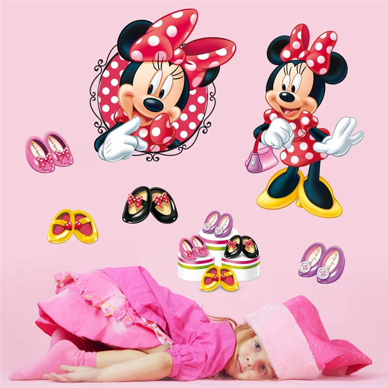 

cartoon minnie high heels wall stickers for kids rooms girl's gifts home decor disney wall decals pvc mural art diy posters