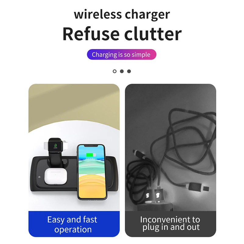 

15W Fast Charge 3 in 1 Wireless Charger For iPhone 11 X XS XR 8 Apple Watch 5 4 3 2 For AirPods Pro Qi Fast Charger Dock Station