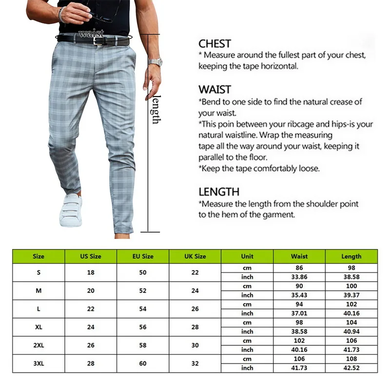 

2021 New Mens Pants Casual Mens Trousers Skinny Stretch Mens Chinos Pants Slim Fit Mens Casual Pant Plaid Check Pantalones Male