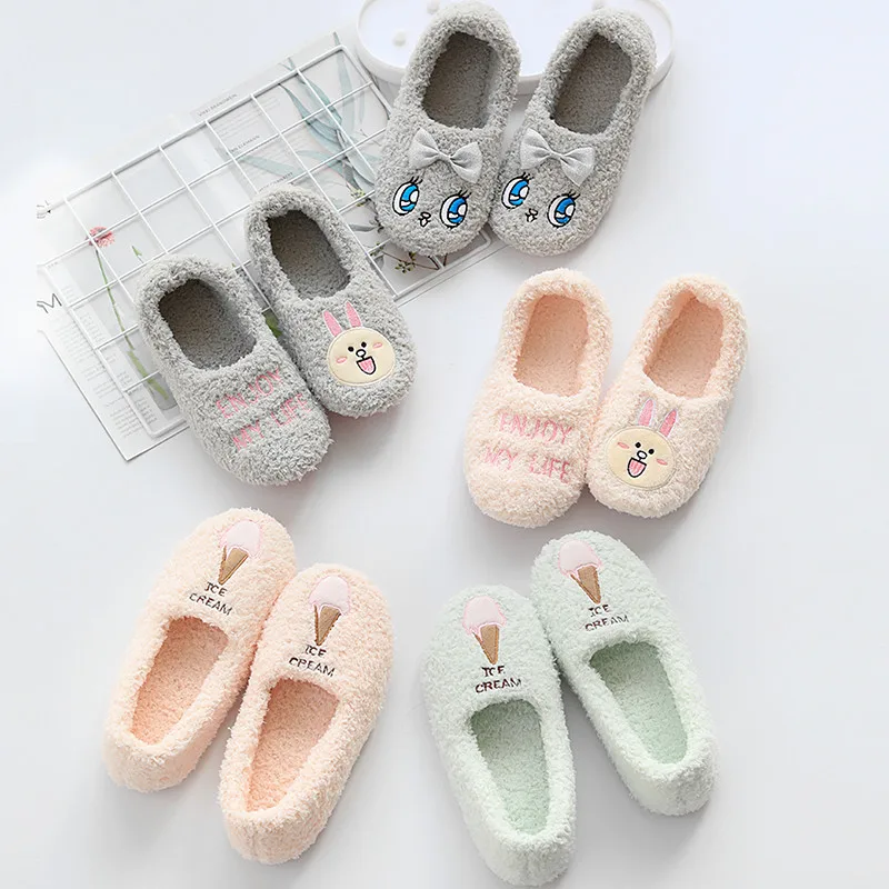 

Winter Cartoon Women Slippers Warm Home Womens Indoor Soft Shoes with Plush Padded Non-slip Floor Shoes Fur Outdoor Slides Shoes