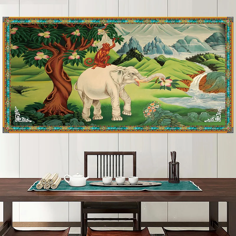 

Обезьяна, слон, гобелен, одеяло, настенная ткань, Тибет, природный ландшафт, горный ковер, настенный лист