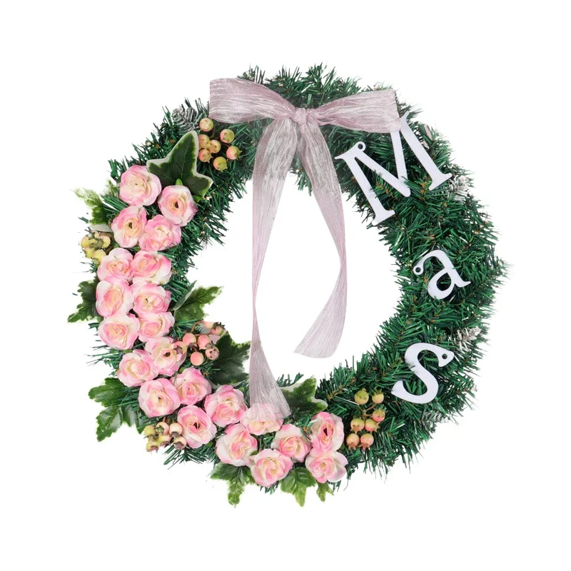

Christmas Garland Artificial Pine Needle Rose Round Wreath Wedding Party Window Wall Hanging Ornament Home Decoration Crafts