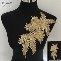 new arrive hollow out embroidery applique sequin 3d flower sewing lace neckline diy craft rhinestone lace collar dress accessory