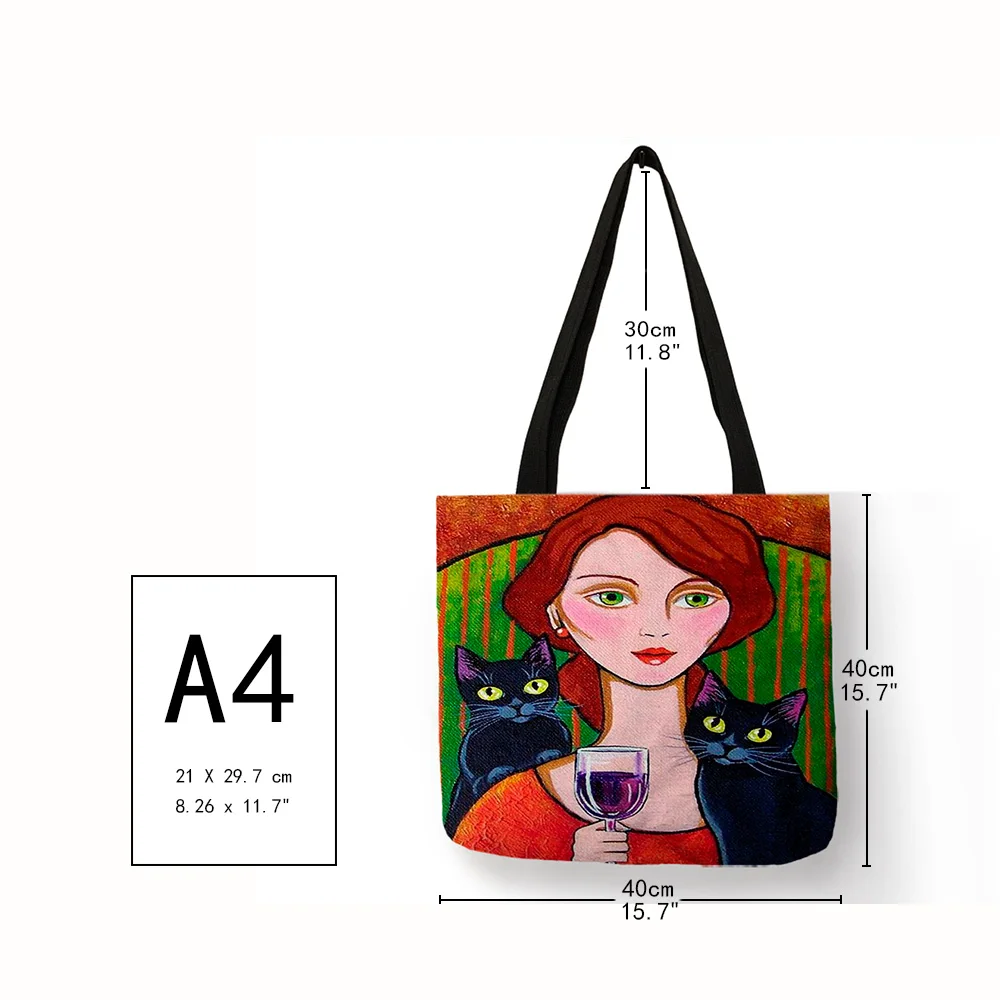 Яркая сумка для покупок королевская Дамская винная с принтом черного кота