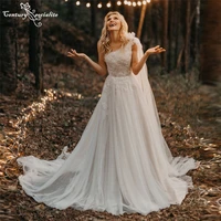 one shoulder boho wedding dresses 2022 pearls lace appliques a line bohemian bride dress bridal gowns vestidos de noiva
