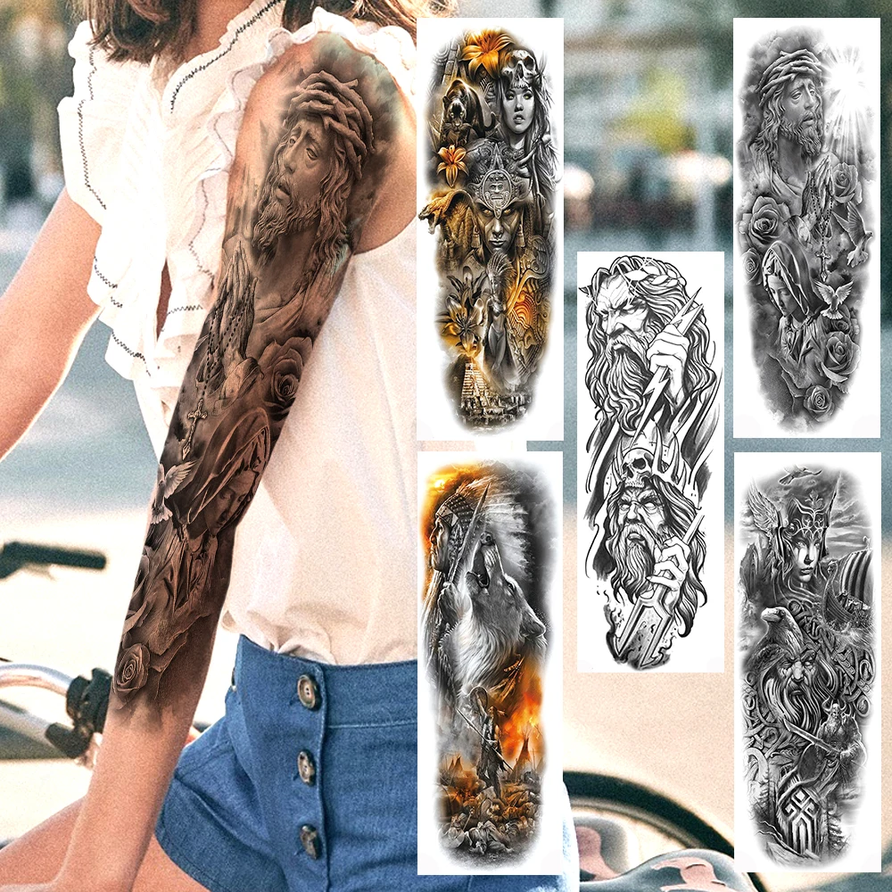Татуировка молитва с Иисусом на всю руку временная война битва богов тату