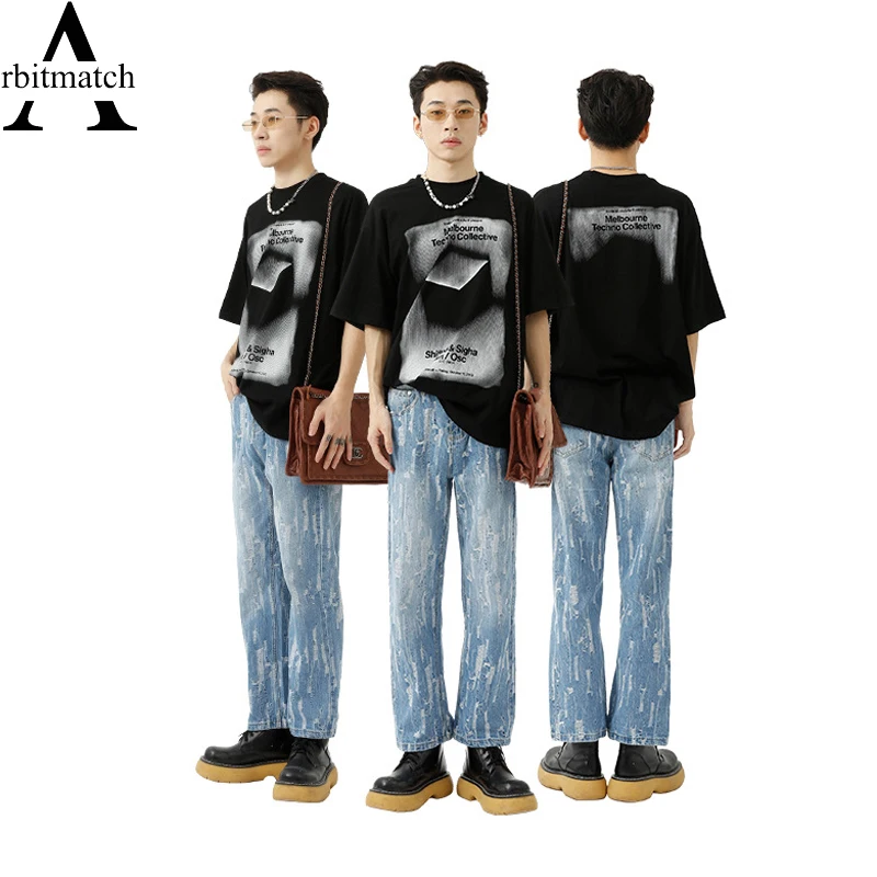 

Arbitmatch рваные джинсы хип-хоп мужские брюки хлопковые потертые водные моющиеся прямые утепленные мешковатые джинсы мужские брюки штаны овер...