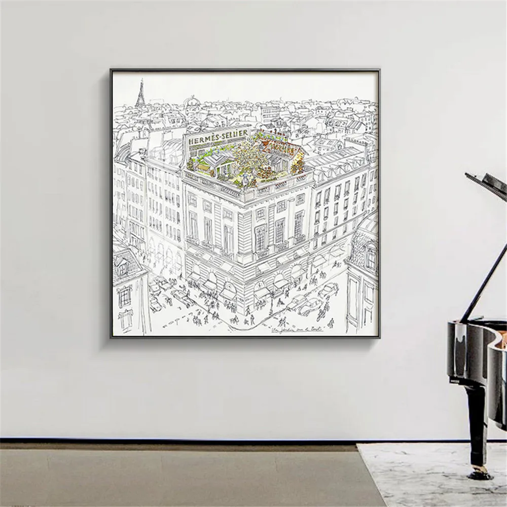 

Vintage Roman Architecture Wall Art Poster Roof Garden Horse Art Prints Colored Drawing Canvas Painting Modern Living Room Decor