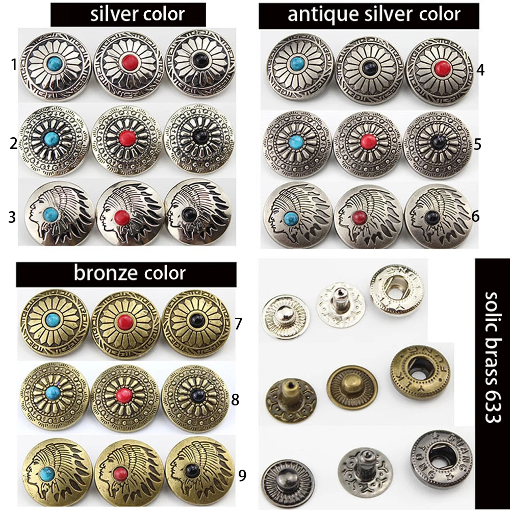 

DIY leather craft floral indians decoration wallet button set with 633 silver bronze color 5sets/lot 20mm