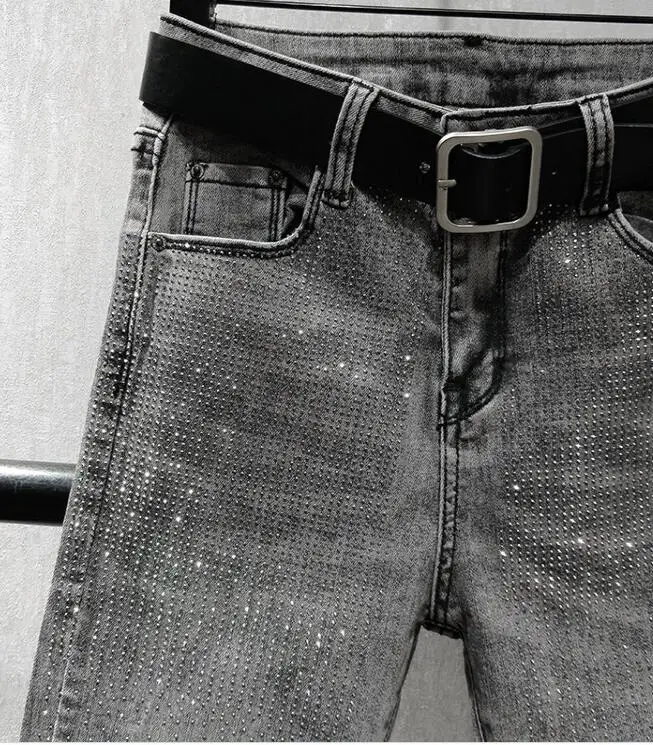 Новые женские модные джинсы до щиколотки со стразами повседневные джинсовые