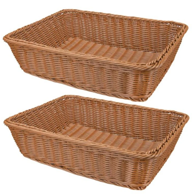 

New 2 Pcs Hand-Woven Rattan Woven Bread Basket,Wicker Food Serving Basket for Fruit,Vegetables,Home Kitchen,Restaurant,Etc