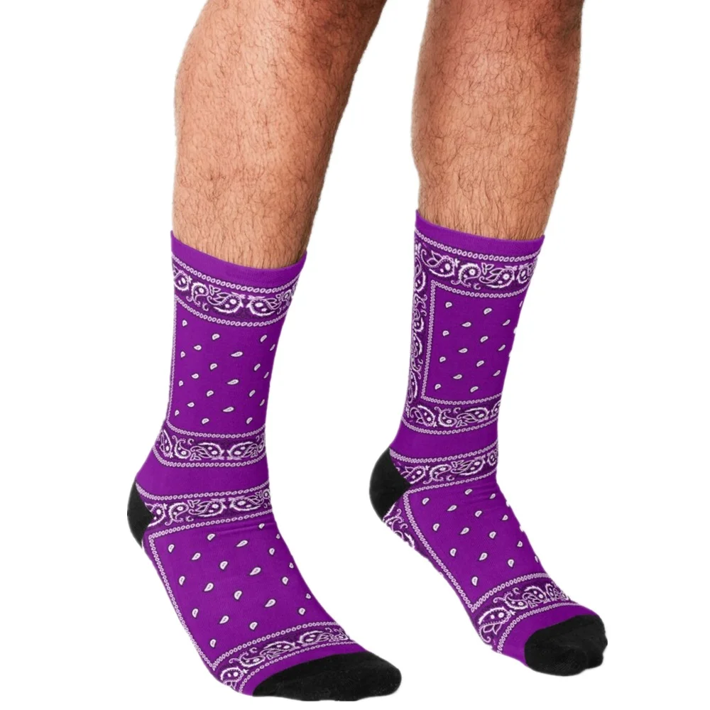 

Забавные мужские носки 2021, бандана, фиолетовый узор, принт, хип-хоп, смешные носки для мужчин, уличный стиль, сумасшедшие носки для мужчин