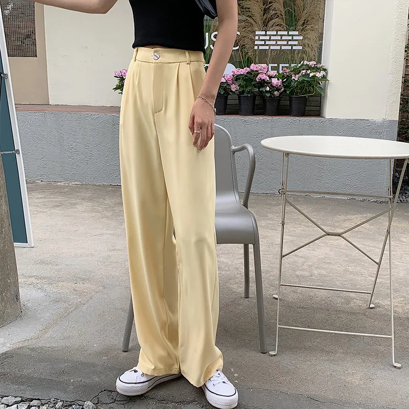 

Limiguyue Summer Korean Style Loose Elegant Slim High Waisted Suit Pants Women Pantalones Straight Yellow Black Blazer K1454