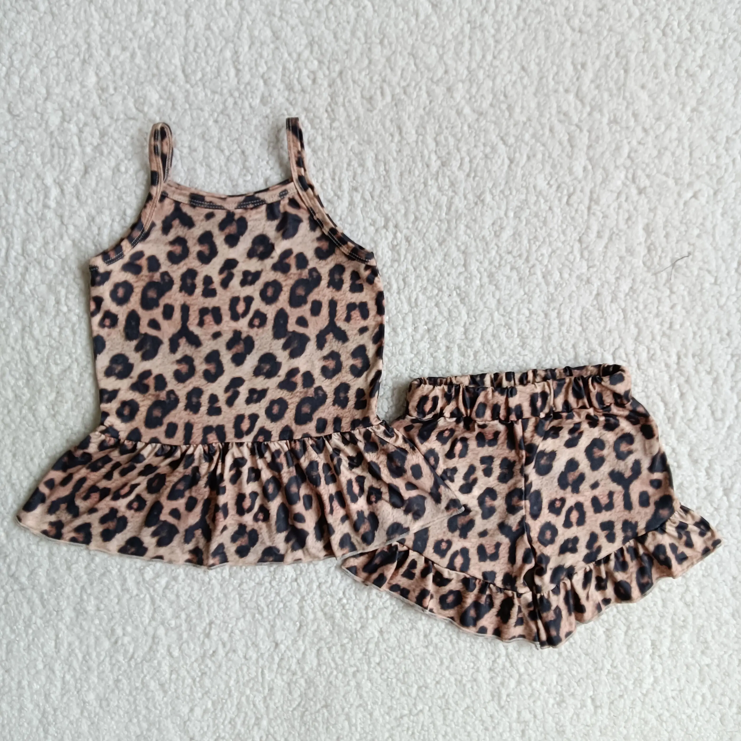 

Flounced leopard camisole match leopard shorts outfits two pieces summer new style wholesale no minimum order quantity RTS