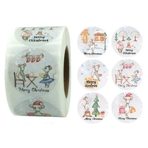 3,8 см1,5 дюймов Mouce шаблон веселого Рождества наклейки Уплотнение Этикетка наклейки литров для булочных упаковка подарочная коробка канцелярских принадлежностей украшения