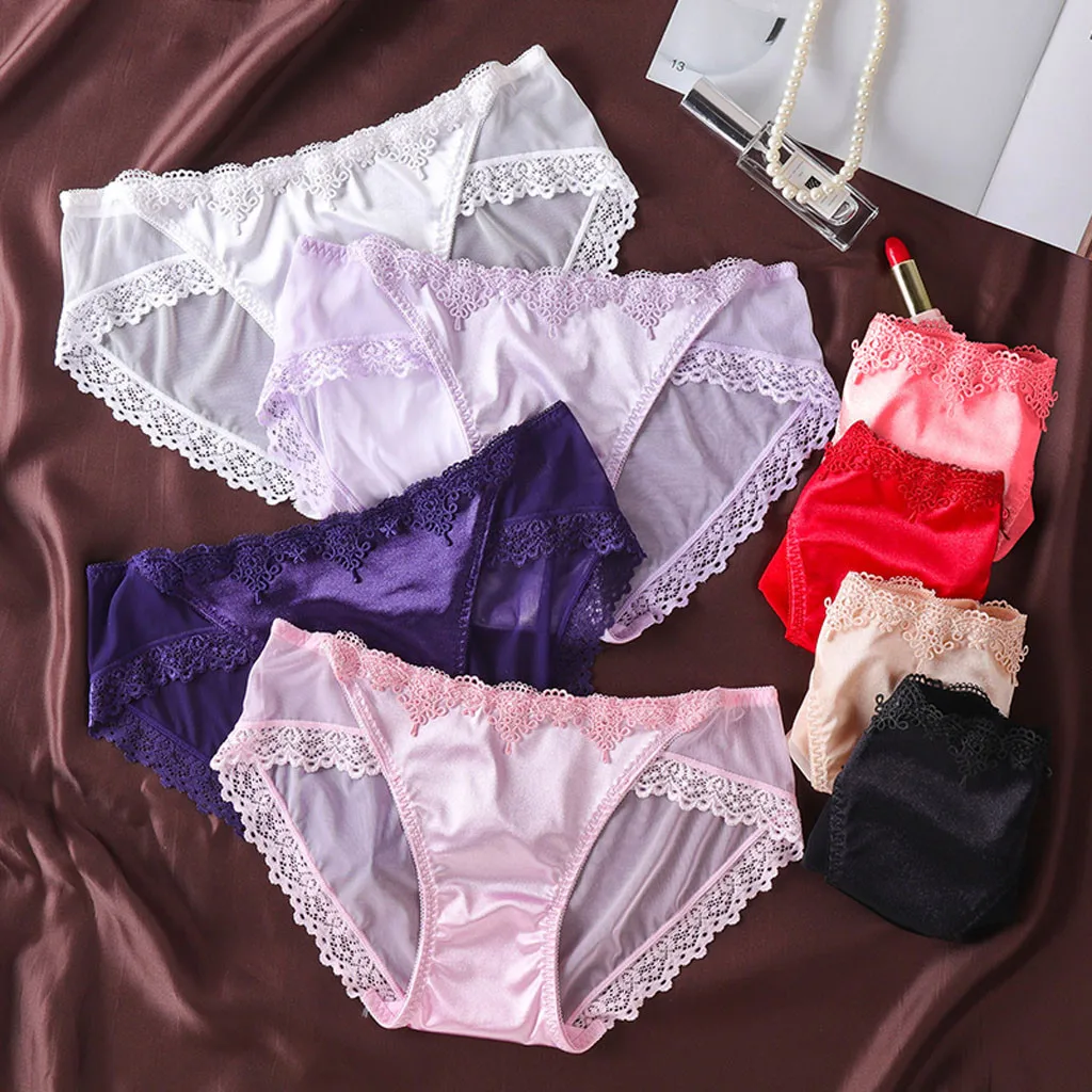 

8 Colors Lingerie Sexy Lace Panties Soft Breathable Briefs Women Underwear Panty Transparent Tempting Low-rise Lingerie 1/3/5pcs