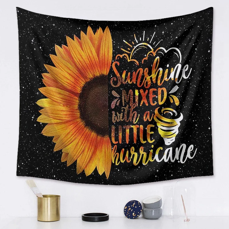

Sunflower Wall Tapestry Sky Space Tapestry Inspirational Quotes Backdrop for Living Room Decor