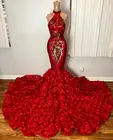 Элегантное красное платье-Русалка для выпускного вечера, черное платье для девушек в африканском стиле, официальное вечернее платье с 3D цветочной аппликацией, длинное платье