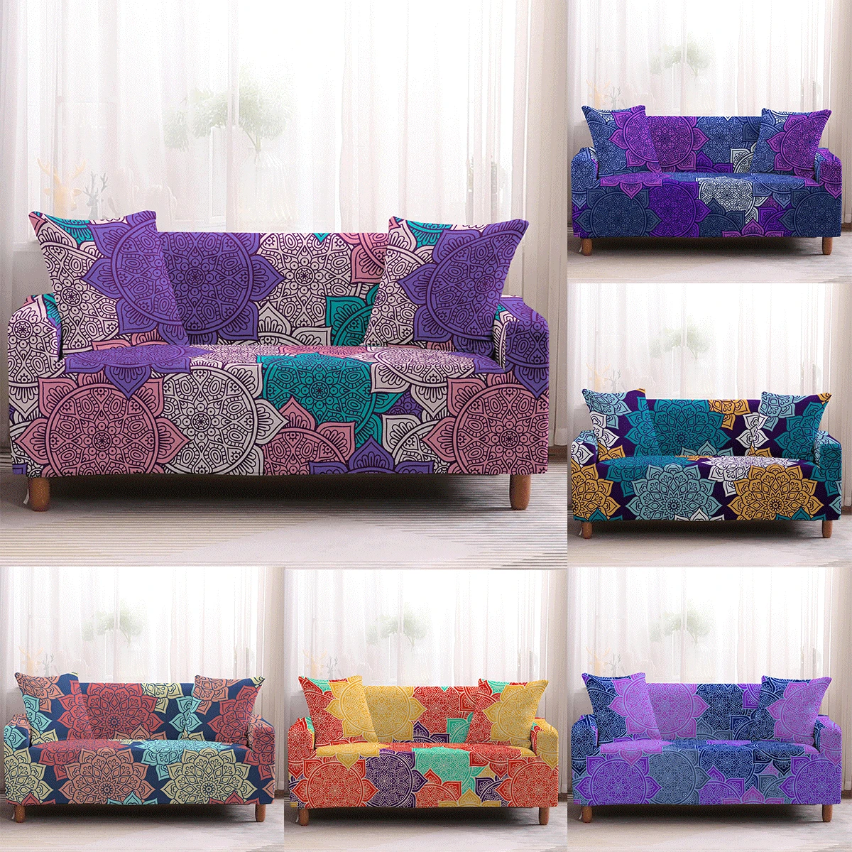 

Stretch Slipcovers Sectional Elastic Mandala Sofa Cover for Living Room Armchair Cover One/Two/Three seat Couch Cover Home Decor