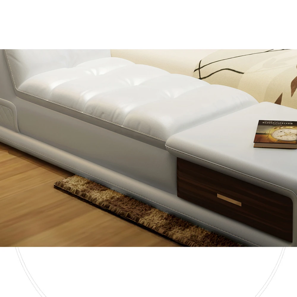 Современные мягкие кровати с рамкой из натуральной кожи домашняя мебель для