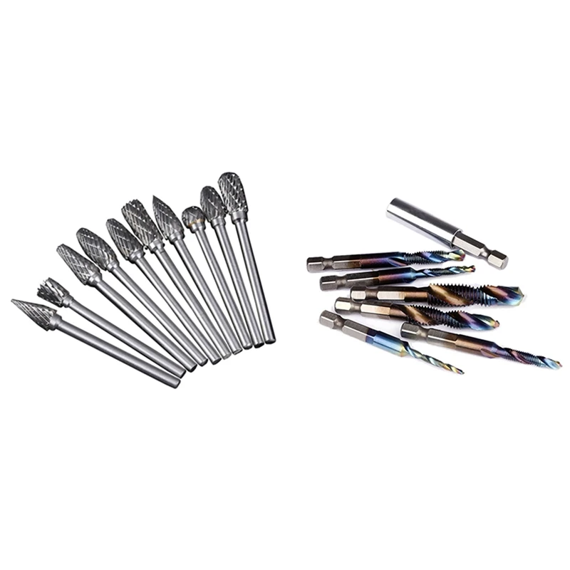 

7 шт. M3-M10 Титан покрытием HSS Спираль Флейта метрической краны набор 10 шт двухместного карбида набор ротационных напильников