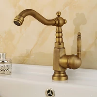 antique brass deck mounted single handle hole bathroom sink mixer faucet hot and cold water face mixer tap