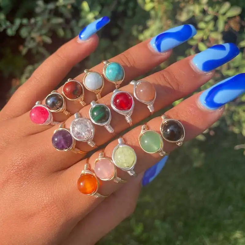 

Кольца с натуральным агатом, Лазуритом, ручной работы