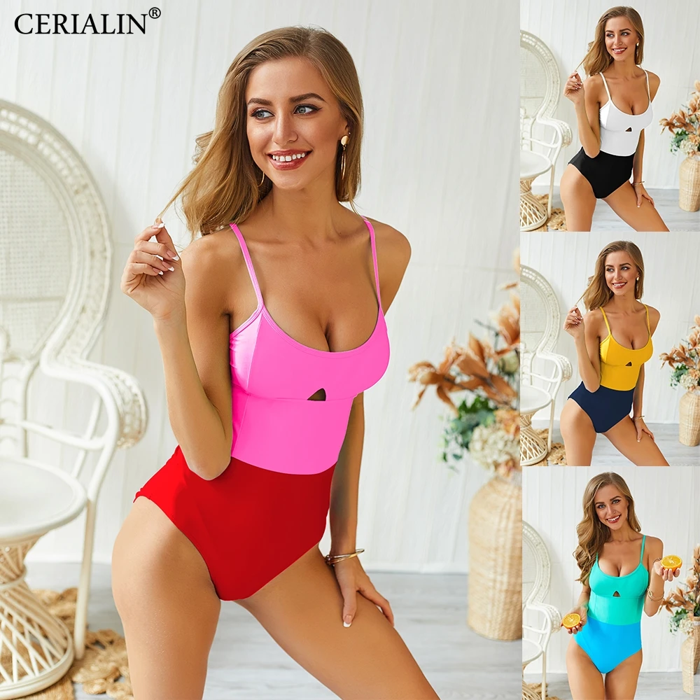 Женский слитный купальник в стиле пэчворк пикантный купальный костюм розовое