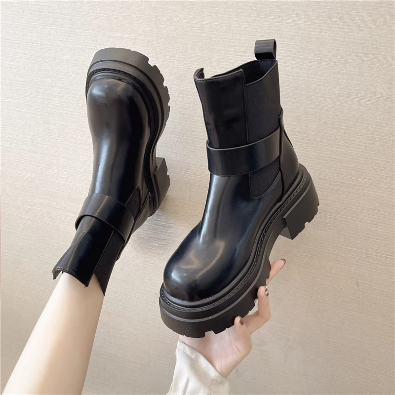 

Ботильоны зимние новые женские ботинки из искусственной кожи на платформе женские модные короткие ботинки на квадратном каблуке женские б...