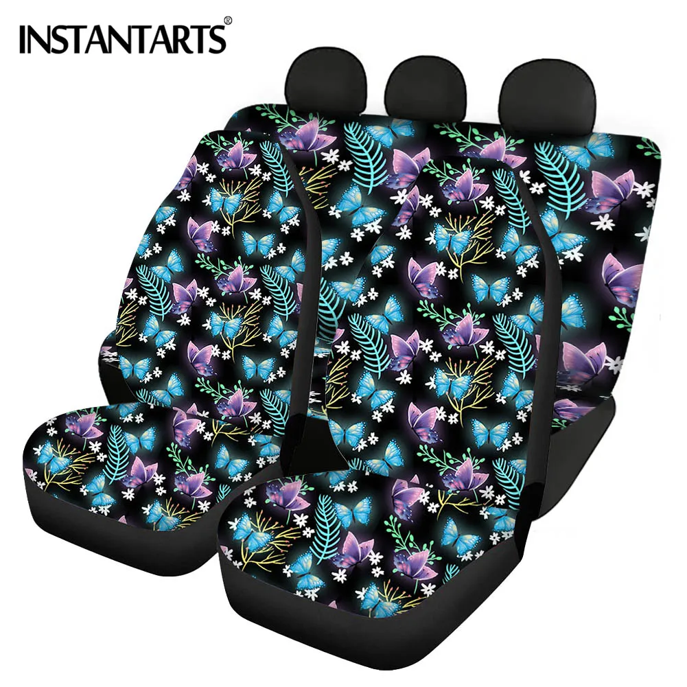 

INSTANTARTS Fashion Butterfly Pattern Polyester Fabric Universal Car Front and back Seat Covers Slip-Resistant Car Seat Cushion