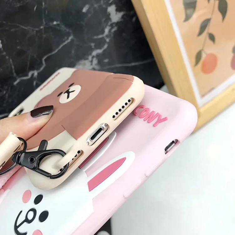 Применимый чехол для телефона с рисунком медведя Apple xsmax IPhone7/8 Plus Мягкий силиконовый 6 S Южная Корея милый ремешок