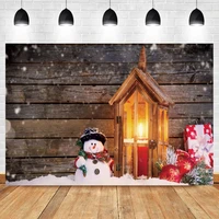 laeacco christmas vintage wooden board cartoon snowman gift baby birthday backdrop photographic photo background for photo studi
